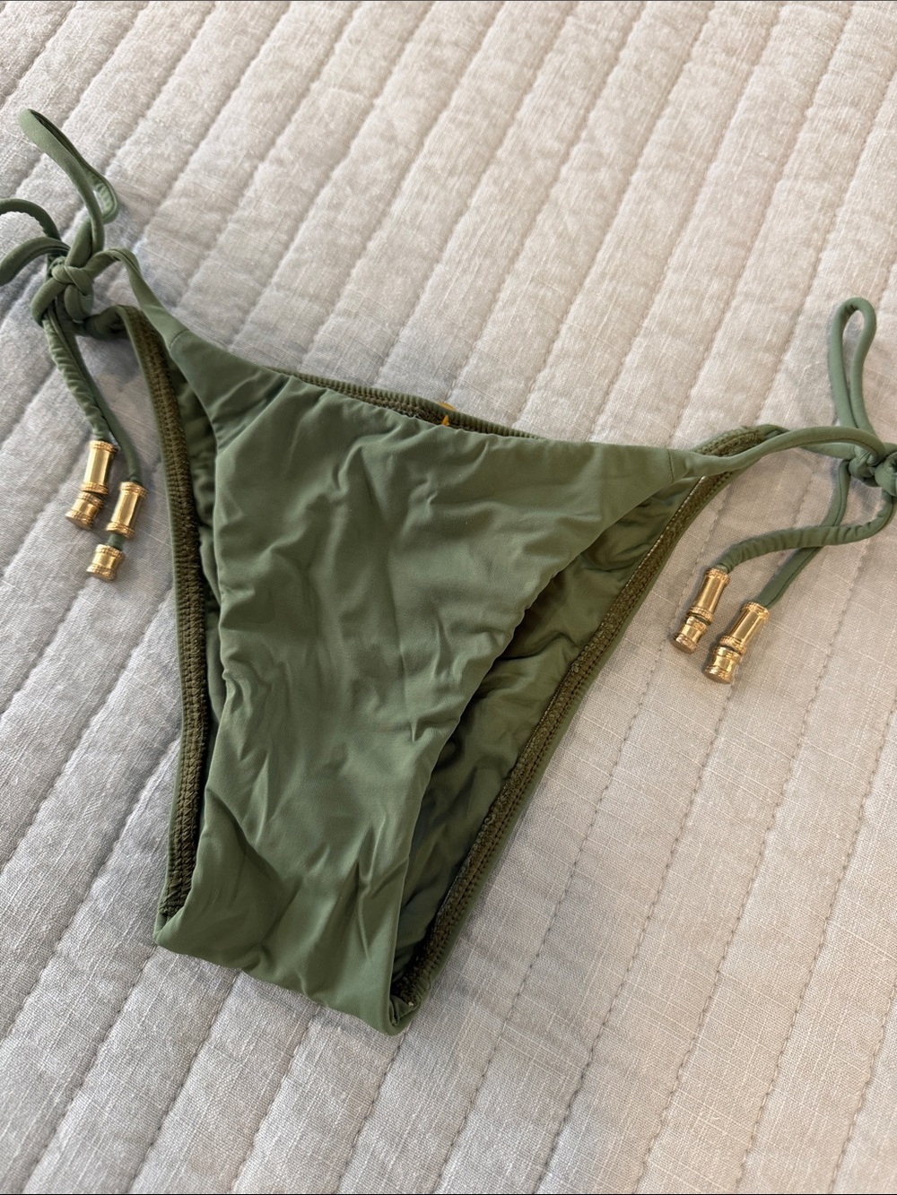 VIX - Olive Green Tie-Side Bikini Bottom with Gold Accents